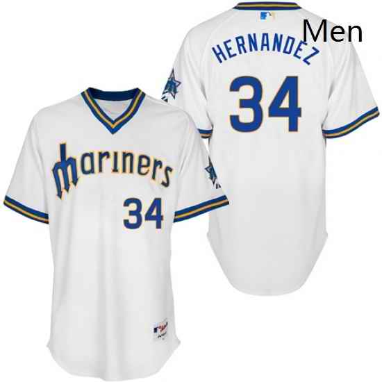 Mens Majestic Seattle Mariners 34 Felix Hernandez Authentic White 1979 Turn Back The Clock MLB Jersey